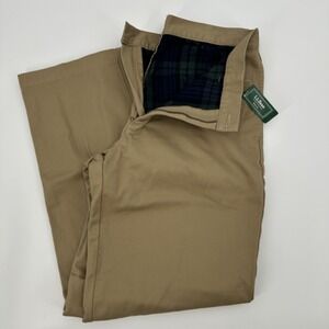 L.L.Bean Pants Mens 33x32 Khaki Flannel Lined Chino Tartan Plaid Lining Warm